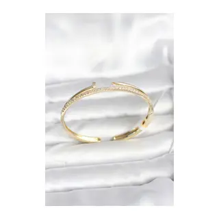 Pirinç Gold Renk Zirkon Taşlı Çivi Model Kadın Kelepçe Bileklik