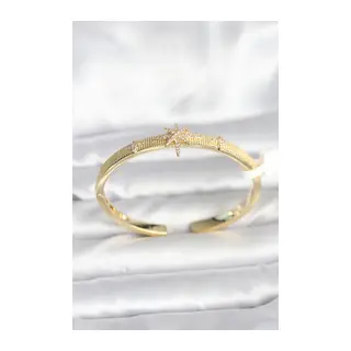 Pirinç Gold Renk Kutup Yıldızı Model Kadın Kelepçe Bileklik
