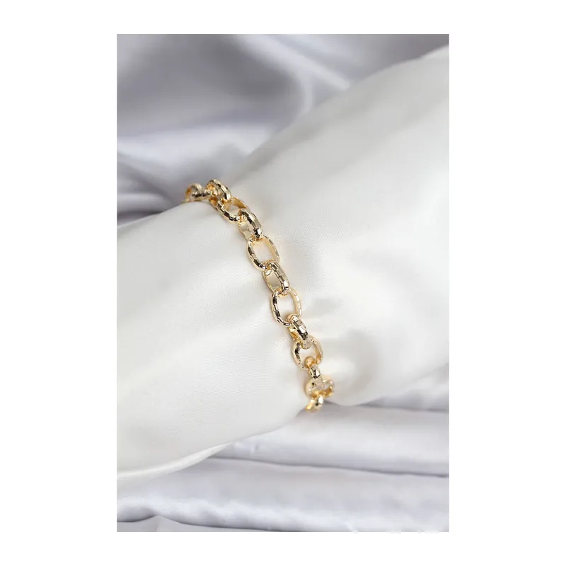 14K Gold Renk Kaplama Lazerli Zincir Model CM Kadın Bileklik