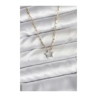 Pirinç Gold Renk Zincirli Zirkon Taşlı Minimal Yıldız Model Kadın Kolye