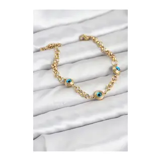 316L Çelik Nazar Model Gold Renk Kadın Bileklik