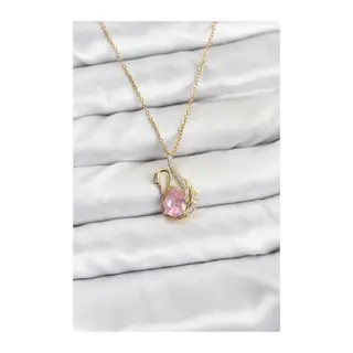 316L Çelik Zincir Gold Renk Pembe Kuğu Model Zirkon Taşlı Kadın Kolye