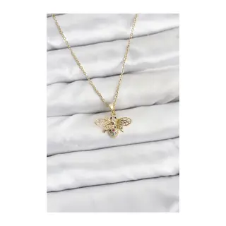 316L Çelik Zincir Gold Renk Sinek Model Zirkon Taşlı Kadın Kolye