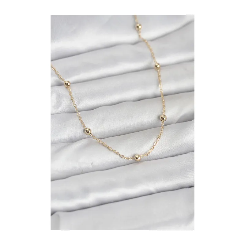 CM 14K Gold Renk Pirinç Top Zincirli 60 cm Kadın Kolye