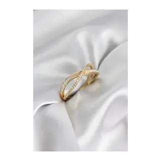 Zirkon Taşlı Sarmal Sedefli Gold Renk Kadın Yüzük