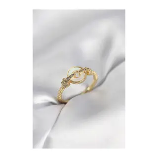 Gold Renk Daire Form Sedef ve Zirkon Taşlı Kadın Yüzük