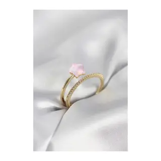 Gold Renk Zirkon Taşlı Pembe Halley Model Kadın Yüzük