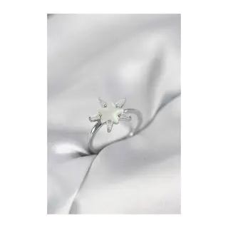 Gümüş Renk Yıldız Model Sedefli Zirkon Taşlı Kadın Yüzük