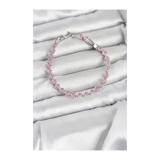Pembe Kare Zirkon Taşlı Gümüş Renk Pirinç Su Yolu Kadın Bileklik