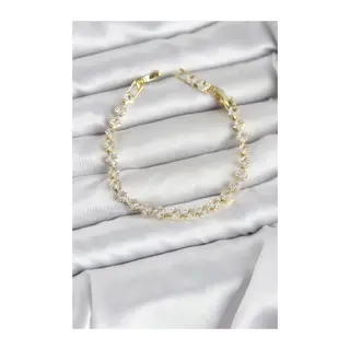Kare Zirkon Taşlı Gold Renk Pirinç Su Yolu Kadın Bileklik