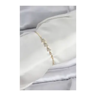 Gold Renk Zirkon Taşlı Yıldız Model Asansörlü Kadın Bileklik