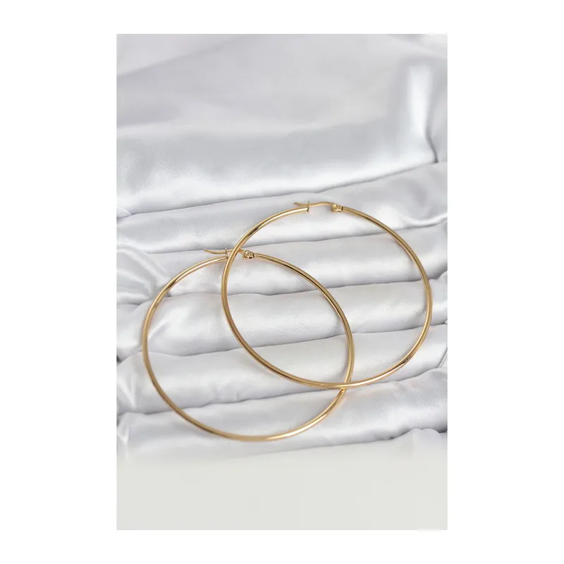 316L Çelik Gold Renk 70 mm Kadın Halka Küpe