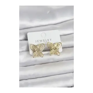 Füsun Küpesi Model Gold Renk Kelebek Model Pirinç Kadın Küpe