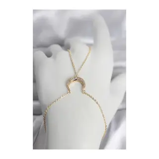 Pirinç Gold Renk Hilal Model Zirkon Taşlı Kadın Şahmeran