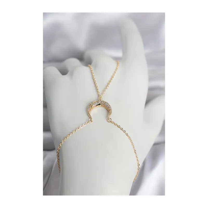 Pirinç Gold Renk Hilal Model Zirkon Taşlı Kadın Şahmeran