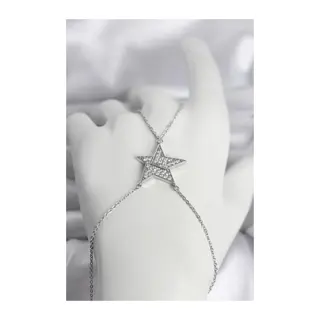 Pirinç Gümüş Renk Zirkon Taşlı Yıldız Model Kadın Şahmeran