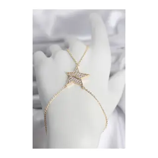 Pirinç Gold Renk Zirkon Taşlı Yıldız Model Kadın Şahmeran
