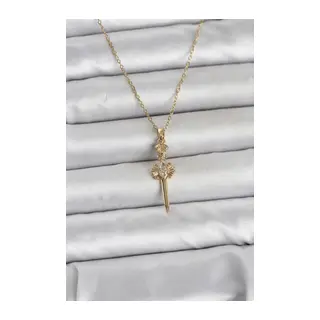 316L Çelik Zincir Gold Renk Kılıç Model Kadın Kolye