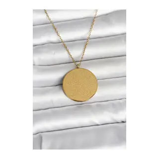316L Çelik Gold Renk Ayetel Kürsi ve Allah Yazılı Kolye