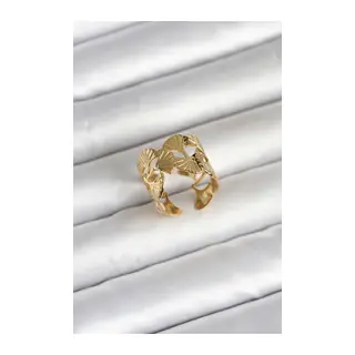 316L Çelik Gold Renk Yelpaze Model Kadın Yüzük