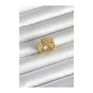 316L Çelik Gold Renk Hasır Model Kadın Yüzük