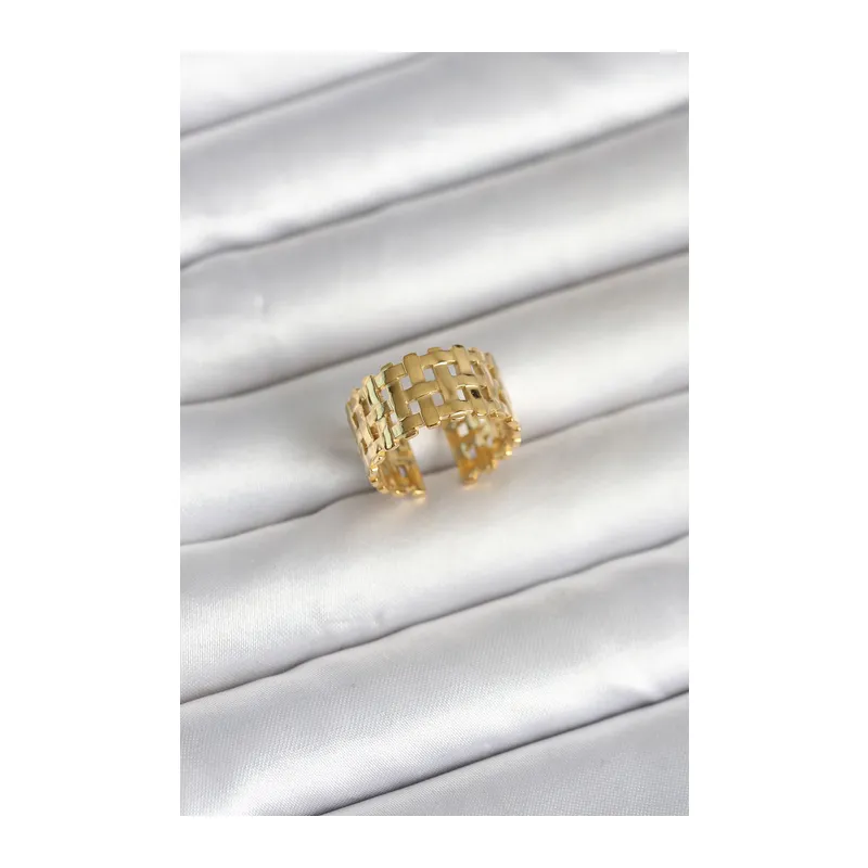 316L Çelik Gold Renk Hasır Model Kadın Yüzük