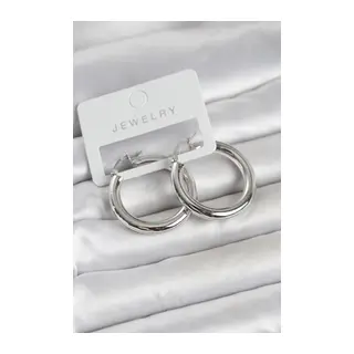 Gümüş Renk Pirinç Halka 30 mm Kadın Küpe