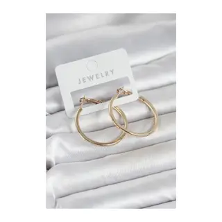 Gold Renk Pirinç Köşeli Kenar Halka 32 mm Kadın Küpe