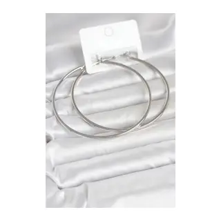 Gümüş Renk Pirinç Köşeli Kenar Halka 72 mm Kadın Küpe