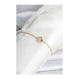 Pirinç Gold Renk Zirkon Taşlı Yonca Model Su Yolu Kadın Bileklik