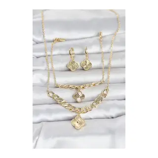 Gold Renk Pirinç Kolye Bileklik ve Küpe Seti