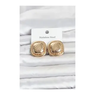 316L Çelik Gold Renk Düğme Model Kadın Küpe