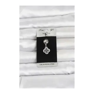 316L Cerrahi Çelik Zirkon Taşlı Sallantılı Yonca Model Göbek Piercing