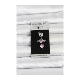 316L Cerrahi Çelik Pembe Zirkon Taşlı Kanat Model Göbek Piercing