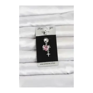 316L Cerrahi Çelik Pembe Zirkon Taşlı Model Göbek Piercing