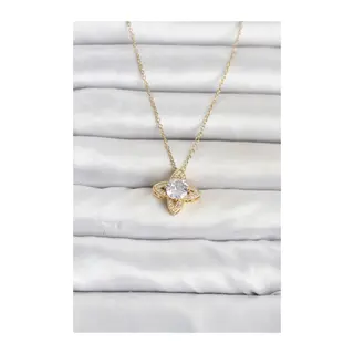 316L Çelik Zincir Gold Renk Yonca Model Kadın Kolye