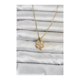 316L Çelik Zincir Gold Renk 4 Yapraklı Yonca Model Kadın Kolye