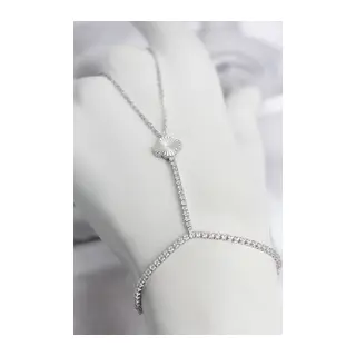 Gümüş Renk Pirinç Lazerli Yonca Model Zirkon Taşlı Şahmeran