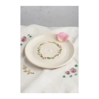 Pirinç Gold Renk Pembe Zirkon Taşlı Çiçek Model Kadın Bileklik
