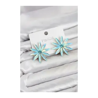 Buz Mavisi Kristal Taşlı Lotus Model Kadın Küpe