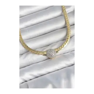 Ezme Zincir Model Zirkon Taşlı VIP Seri Gold Renk Kadın Kolye
