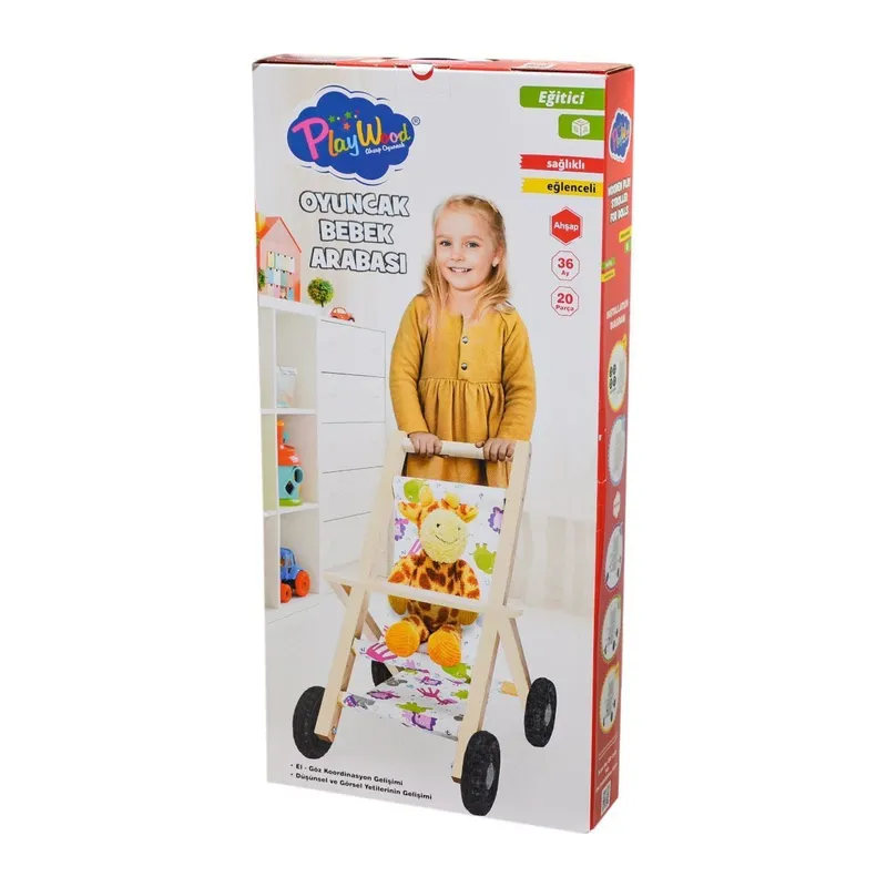ONY-386 Ahşap Oyuncak Bebek Arabası -Onyıl