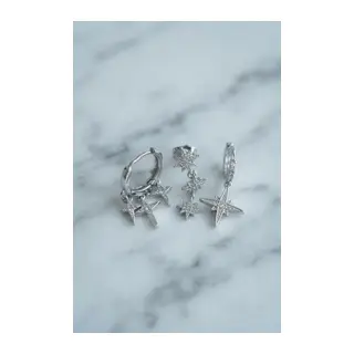 Kutup Yıldızı Model Gümüş Renk 3 lü Küpe Set