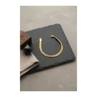 316L Çelik Gold Renk Ezme Cuban Zincir Model Erkek Bileklik
