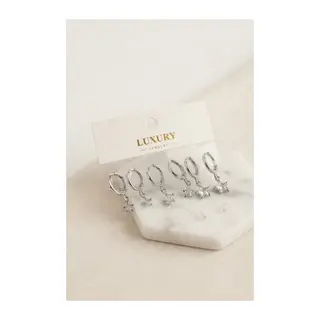 Yıldız Zirkon Taşlı Gümüş Renk Pirinç Set Küpe