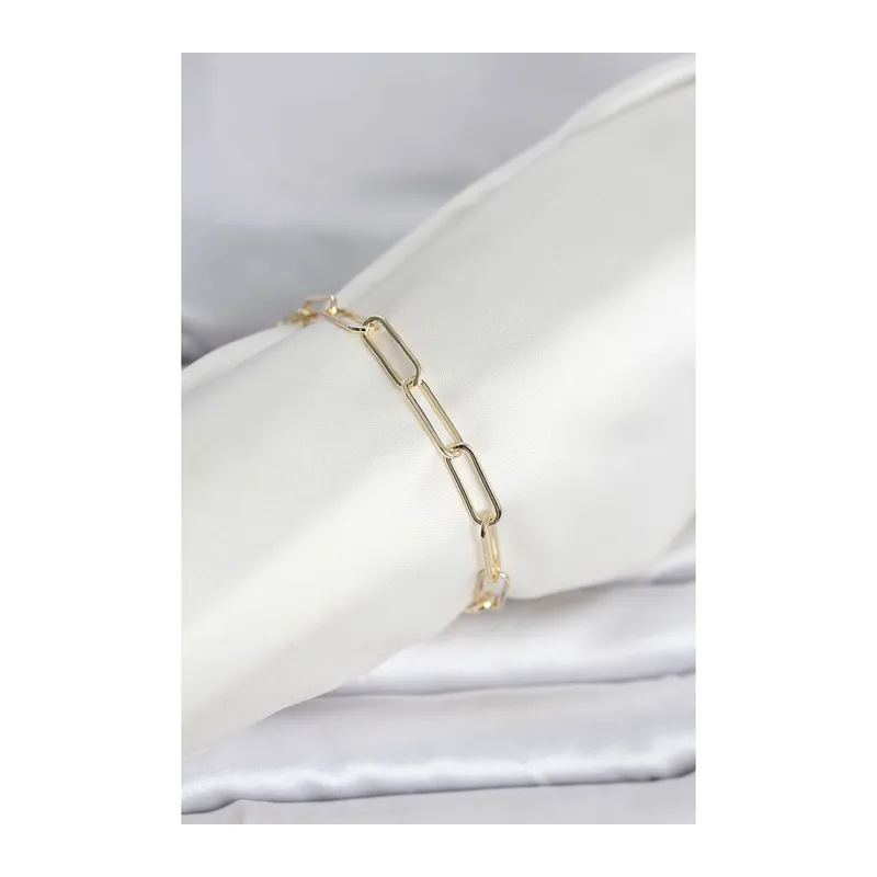 CM 14K Gold Renk Kalın Ataç Zincir Model Kadın Bileklik