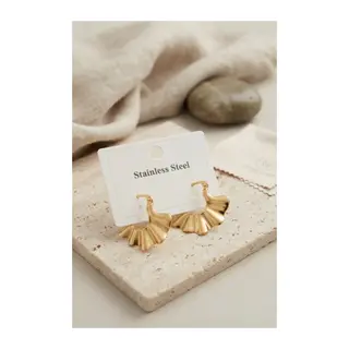 316L Çelik Gold Renk Yelpaze Model Küpe