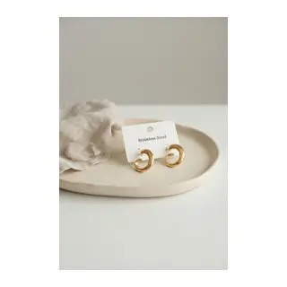 316L Çelik Gold Renk Vintage Kıvrımlı Halka Model Küpe