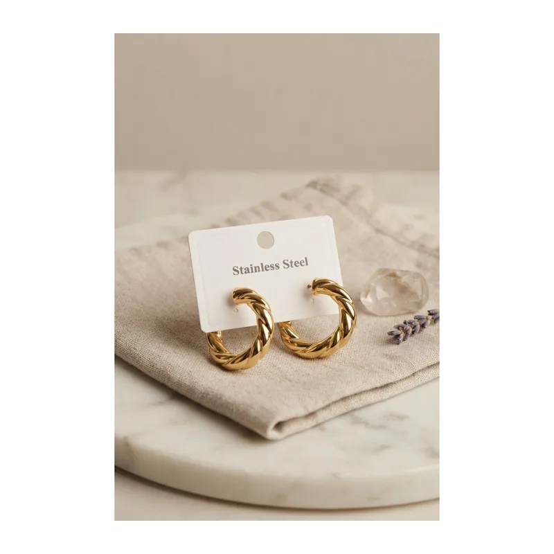 316L Çelik Gold Renk Vintage Kıvrımlı Halka Model Küpe