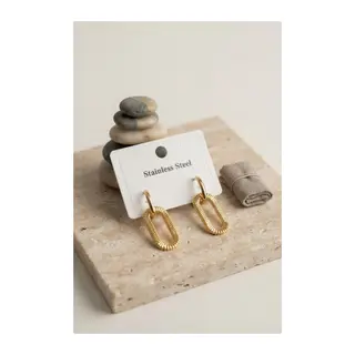 316L Gold Renk Tırtıklı Ataç Form Tasarım Küpe